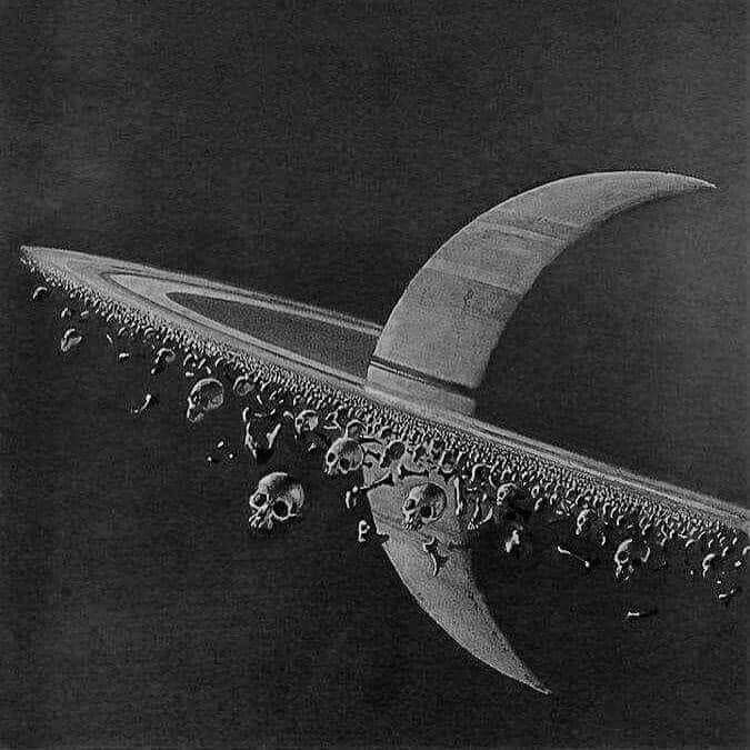 Saturn and its rings, the rings comprising of human bones