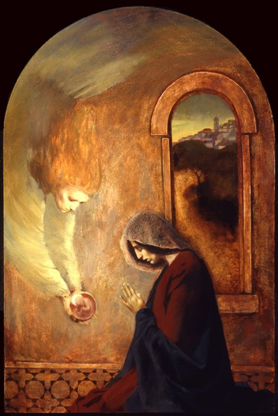 An angel brings the Christ to the Virgin Mary
